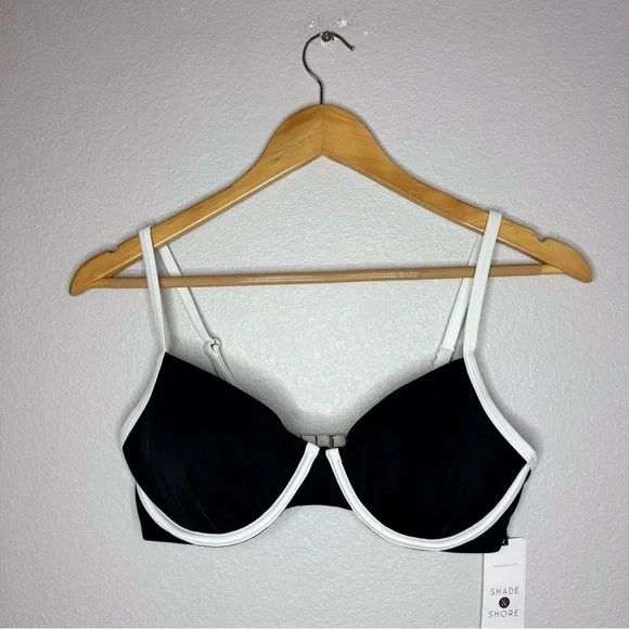New Shade & Shore Black and White Women's Swim Top 34D UnderWire - Picture 3 of 6